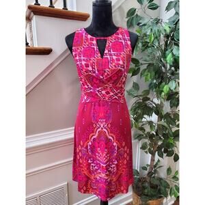 Donna Morgan Women Pink Polyester Round Neck Sleeveless Knee Length Dress Size 6